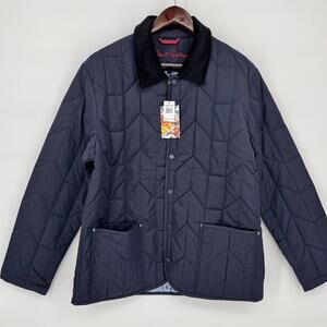 Robert Graham Jacket Mens Large Navy Quilted Corduroy Collar Lined Coat RGF24R08
